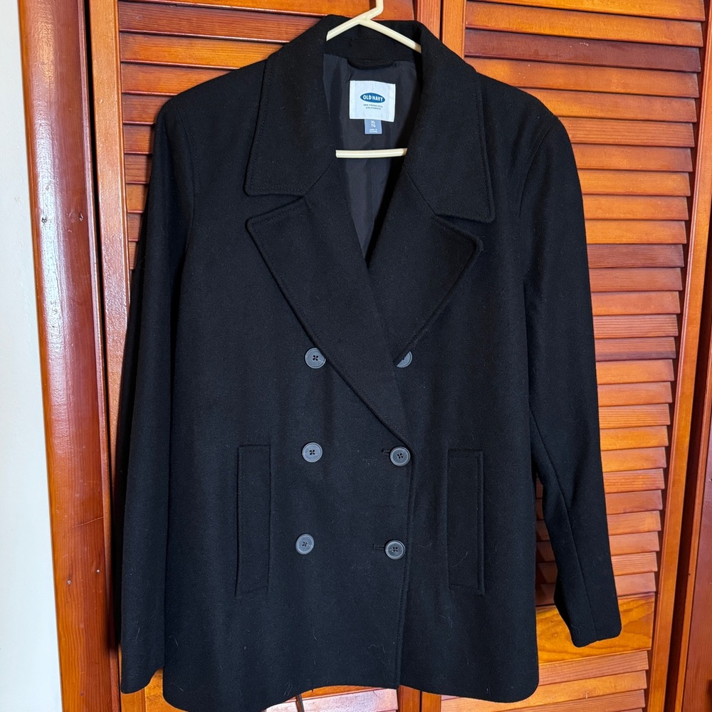 Old Navy XL Wool blend double breasted pea coat black NWT